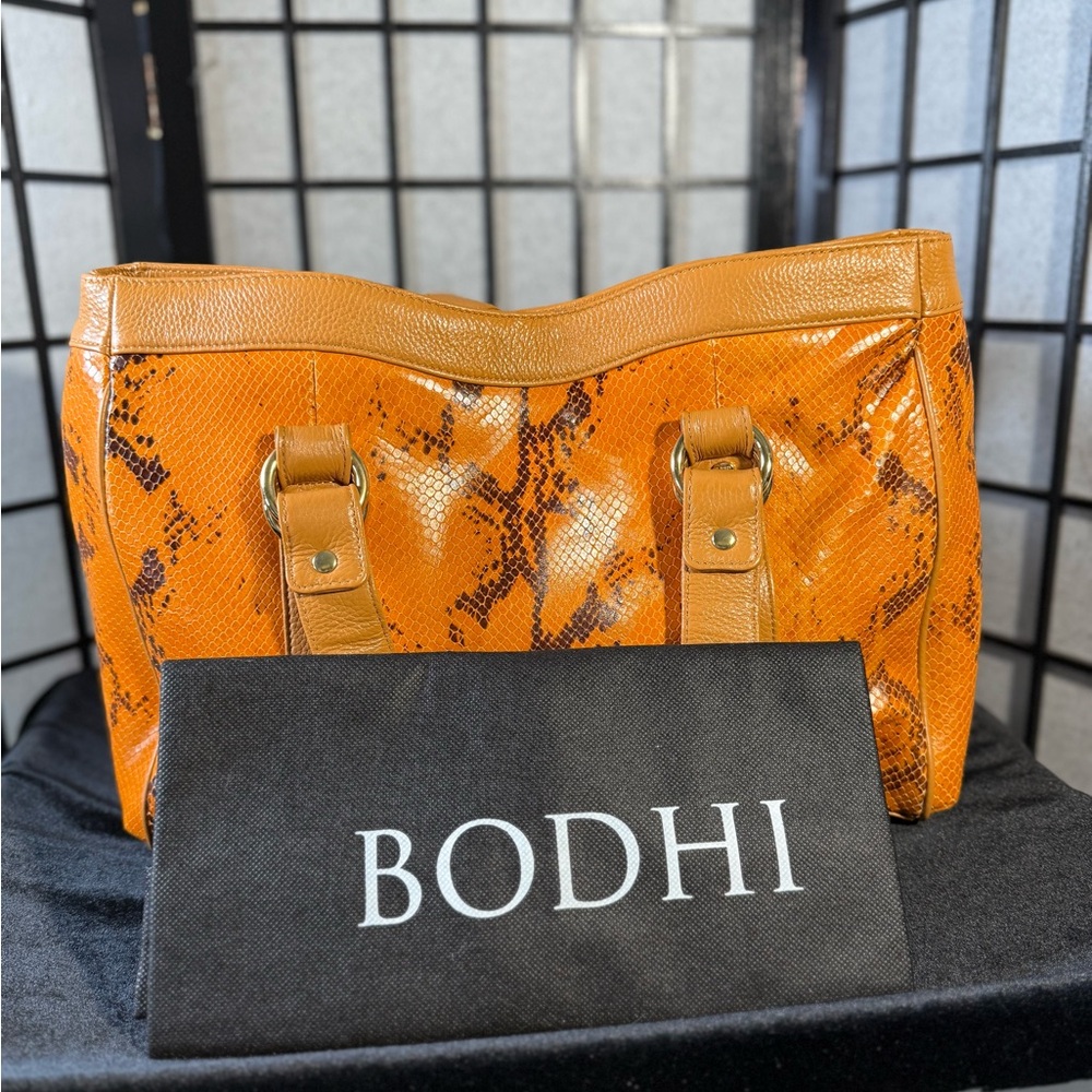 Vintage Bodhi Tan/Orange Tone, Python Print Leather Bag, with Dust Bag NWOT